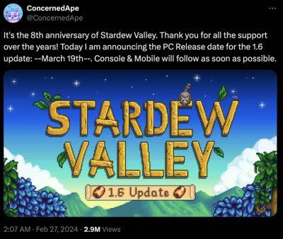 Эрик Барон - Обновление Stardew Valley 1.6 выйдет в марте - beltion-game.com