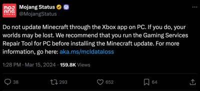 Mojang предупреждает, что обновление Minecraft на ПК через приложение Xbox может удалить ваши миры