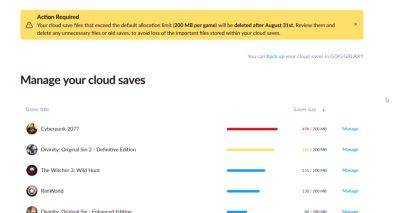 GOG уменьшает размер облачных сохранений до 200 мегабайт на игру — «лишнее» удалят