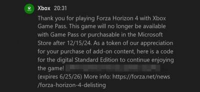 Microsoft дарит цифровую копию Forza Horizon 4 подписчикам Xbox Game Pass, покупавшим DLC к игре