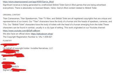 Автор Garry’s Mod получил угрозу «страйком» из-за скибиди-туалета