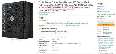 Блока питания на 850 Вт хватит для RTX 5090 — так заявили Cooler Master